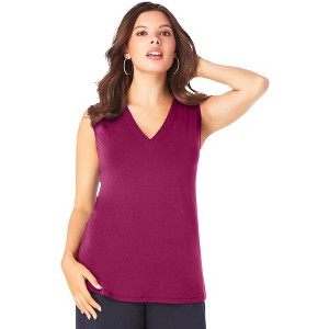 Roaman's Women's Plus Size Ultrasmooth Fabric V Neck Tank - 1 of 4