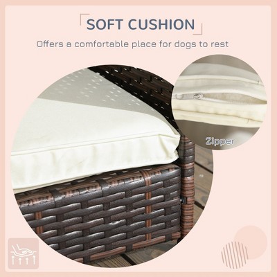 Cream White Outdoor Wicker Dog Sofa Bed with Canopy