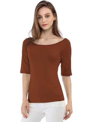 INSPIRE CHIC Women's Half Sleeves Scoop Neck Fitted Layering Soft T-Shirt