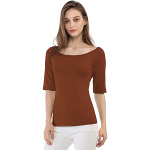 INSPIRE CHIC Women's Half Sleeves Scoop Neck Fitted Layering Soft T-Shirt - 1 of 4