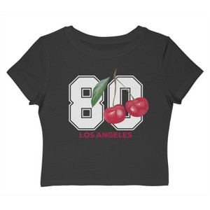 Rerun Island Women's 80 Los Angeles Cherries Short Sleeve Graphic Cotton Baby Tee - Caviar S - 1 of 4