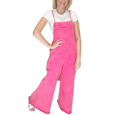 Women's Washed Denim Overalls - Peach Love