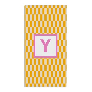 Personalization Mall Bright Check 30x60 Beach Towel, Yellow/Pink - 1 of 2