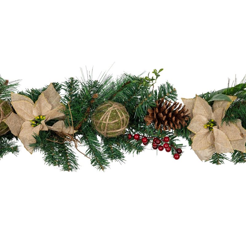 Northlight 6' x 10" Mixed Pine with Poinsettias and Berries Christmas Garland, Unlit, 3 of 7