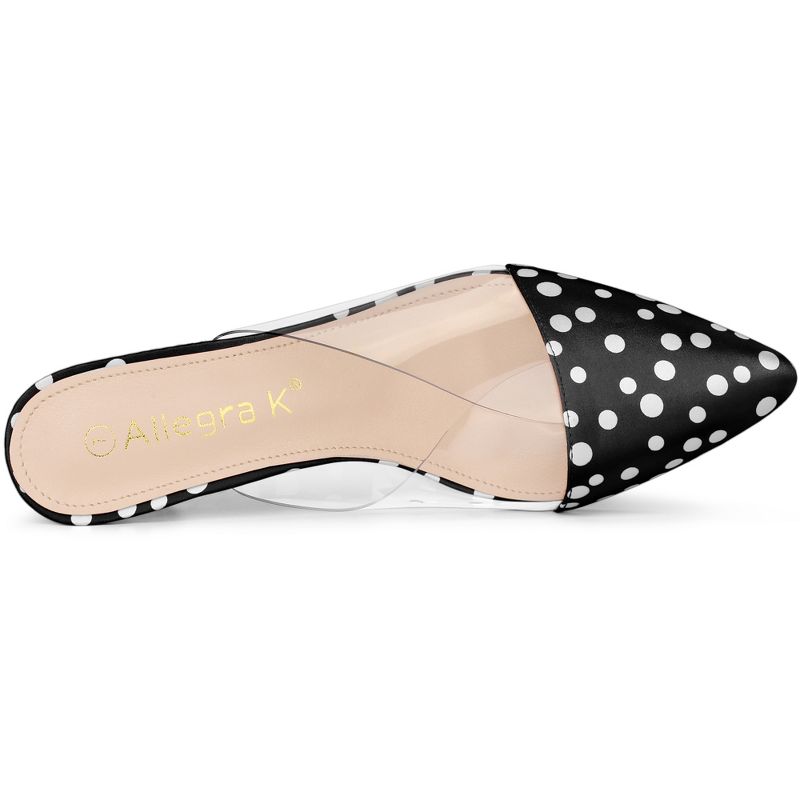 Allegra K Women's Polka Dots Pointed Toe Clear Chunky Heels Slides Mules, 5 of 7