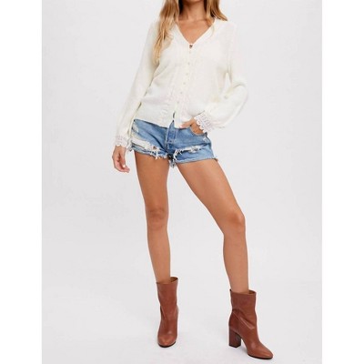Women's LACE TRIM BUTTON UP PULLOVER - BluIvy
