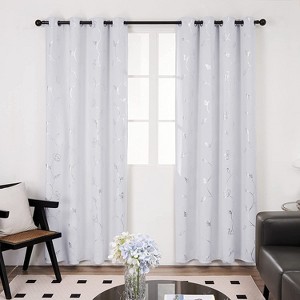 Deconovo Blackout Curtains Silver Floral Design, 2 Panels, Thermal - 1 of 4