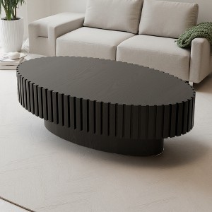 Solid Wood Relief Oval Coffee Table (Olive Shape) - 1 of 4