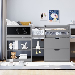 NicBex Twin Size Low Loft Bed with Pull-out Desk Pine Bed Frame with Blackboard, Shelves, Drawers, Ladder and Guardrail, Space Saving - 1 of 4