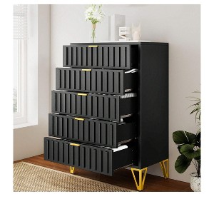 Metal Storage Cabinet With 5 Drawers Dressers For Bedroom Living Room Organizer, Living Room, Entryway, Hallway, Black - 1 of 4