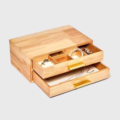 Two Drawer Wood Organizer Jewelry Box - A New Day&#8482; Light Brown_0