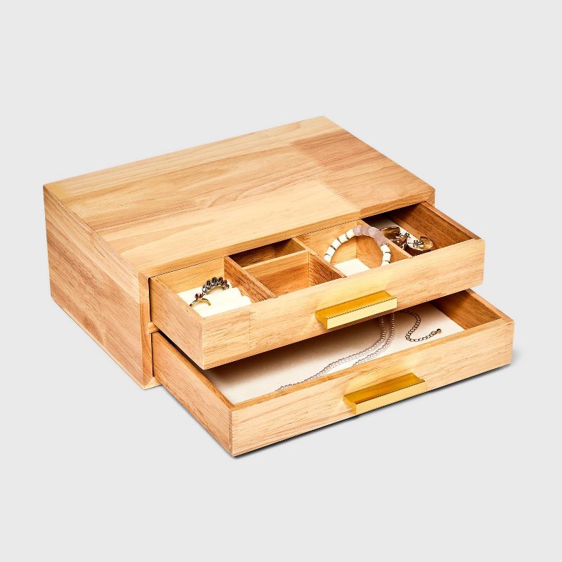 Two Drawer Wood Organizer Jewelry Box - A New Day&#8482; Light Brown, 2 of 3