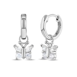 Girl's CZ Butterfly Dangle Hoop Sterling Silver Earrings - In Season Jewelry - 1 of 4