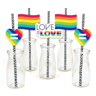 Big Dot of Happiness Love is Love - Gay Pride - Paper Straw Decor - LGBTQ Rainbow Party Striped Decorative Straws - Set of 24