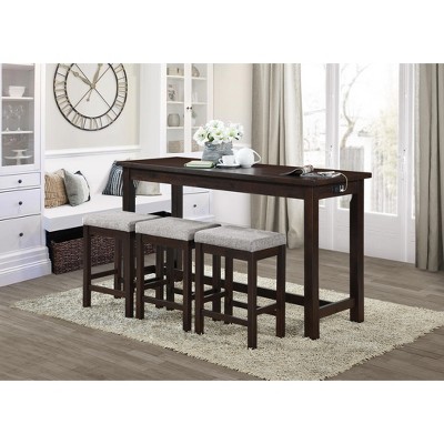 NicBex Round Dining Table Set for 3 Counter Height Dining Set with Drawer Built-in USB Ports Outlets and 3 Stools for Kitchen