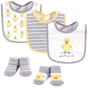 Hudson Baby Infant Cotton Bib and Sock Set 5pk, Quack Quack, One Size - 1 of 2