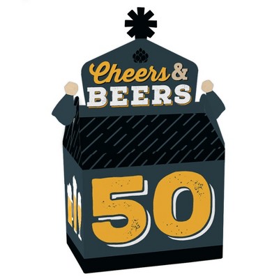 Big Dot of Happiness Cheers and Beers to 50 Years - Treat Box Party Favors - 50th Birthday Party Goodie Gable Boxes - Set of 12