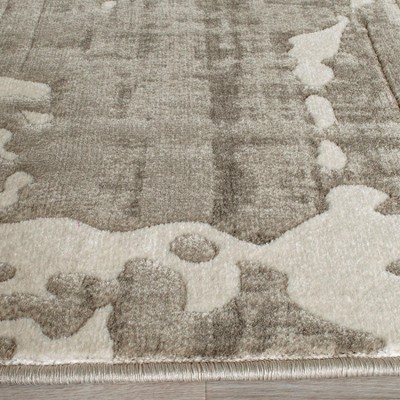 Grey and Ivory Floral Synthetic Rectangular Area Rug