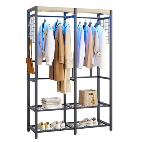 Bestier Metal Freestanding Wardrobe Storage Unit With Wooden Top