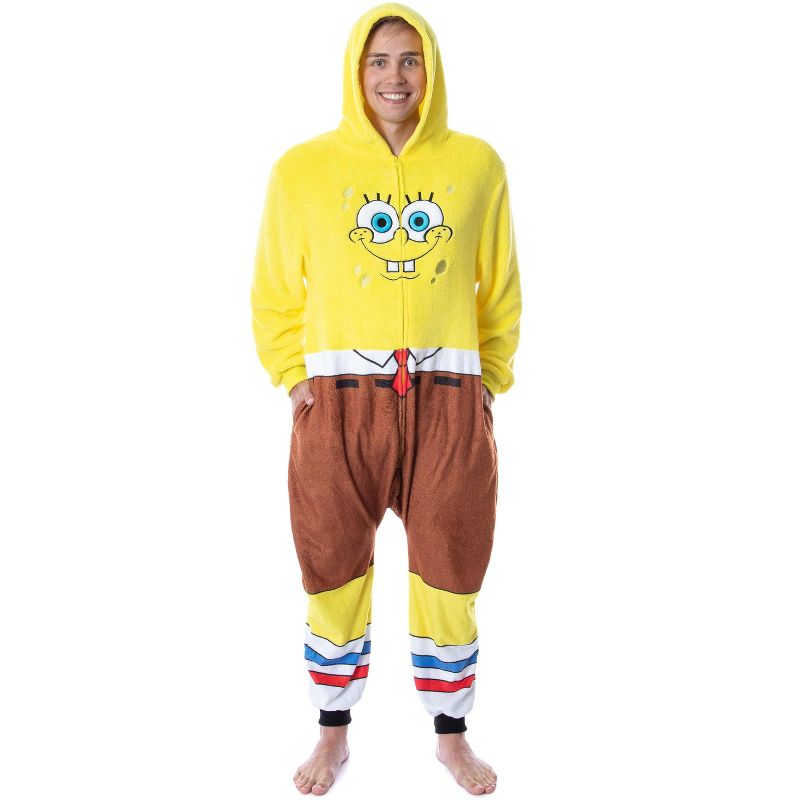 Nickelodeon Mens' SpongeBob SquarePants Costume Sleep Pajama Union Suit Yellow, 1 of 6