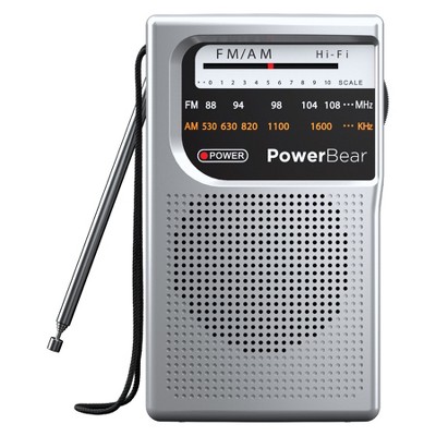 PowerBear Portable Radio | AM/FM, 2AA Battery Operated with Long Range Reception for Indoor, Outdoor & Emergency Use