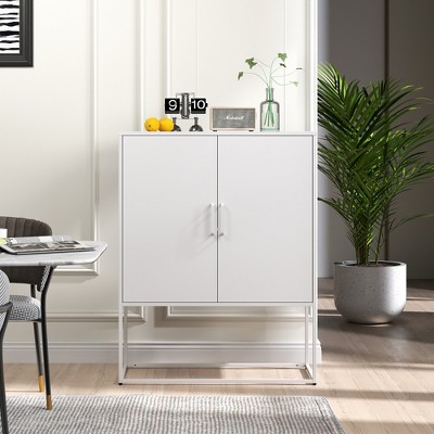 VYNXARIA Metal Buffet Sideboard - Modern Steel Storage Cabinet with 2 Shelves & Magnetic Doors for Bedroom & Home Office