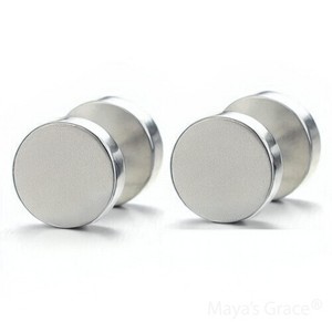 Maya's Grace Round Barbell Dumbbell Flat Back Disc Stud Earrings Unisex - 1 of 4