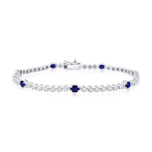 Diamonds D'Argento Sterling Silver, Lab-Grown Oval 1.68ct Sapphire & 0.09ct Natural Diamond Bracelet - (56 Stones) - Blue - 7.5 Inch - 1 of 2