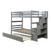 NicBex Twin over Twin Bunk Bed Pine Bed Frame with Twin Trundle, Storage Stair and Full Length Guardrail, Space Saving, No Box Spring Required, Gray - 3 of 4