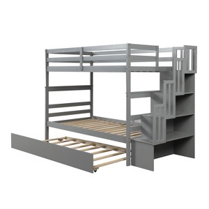NicBex Twin over Twin Bunk Beds with Twin Trundle and Stairway Storage Function for Kids Teens Adults,Gray/White - 1 of 4