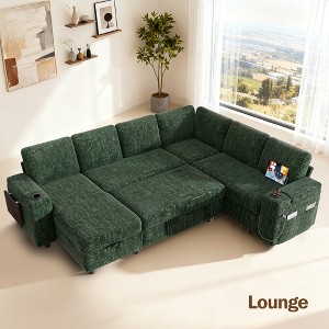Dyonery sofa, with a pull-out bed, 5-seat sofa, adjustable backrest, storage space, small table and cup holder, tool-free assembly - 1 of 4