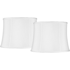 Imperial Shade Set of 2 Drum Lamp Shades White Medium 14" Top x 16" Bottom x 12" High Spider Replacement Harp and Finial Fitting - 1 of 4