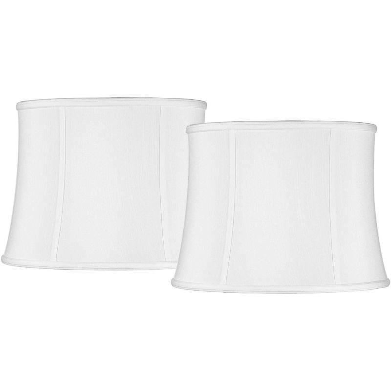 Imperial Shade Set of 2 Drum Lamp Shades White Medium 14" Top x 16" Bottom x 12" High Spider Replacement Harp and Finial Fitting, 1 of 7