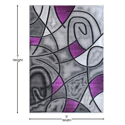 Modern Abstract Purple and Gray 5' x 7' Synthetic Area Rug