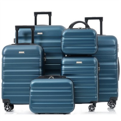 BEAFUP 6-Piece ABS Hardshell Luggage Set - Lightweight & Durable Suitcases with Dual Spinner Wheels, Carry-On & Check-In Size, Inky Blue