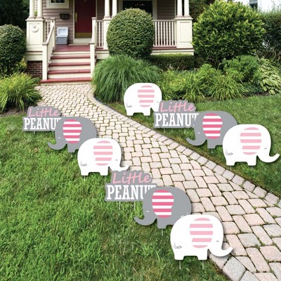 Big Dot of Happiness Pink Elephant - Lawn Decorations - Outdoor Girl Baby Shower or Birthday Party Yard Decorations - 10 Piece