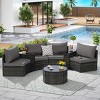 Outdoor Sofa Set, Sectional Half-Moon Sofa, PE Wicker Sofa With Cushions, Sofa Set with Tempered Glass Round Coffee Table-Coolbibila - 2 of 4