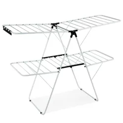 Costway 2-Level Clothes Drying Rack Foldable Airer w/ Height-Adjustable Gullwing