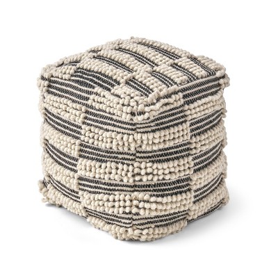 Darlina Contemporary Wool and Cotton Pouf Ottoman White/Black - Christopher Knight Home