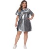 Agnes Orinda Women's Plus Size Metallic Round Neck Short Sleeve Party Loose Mini T-Shirt Dress - 3 of 4