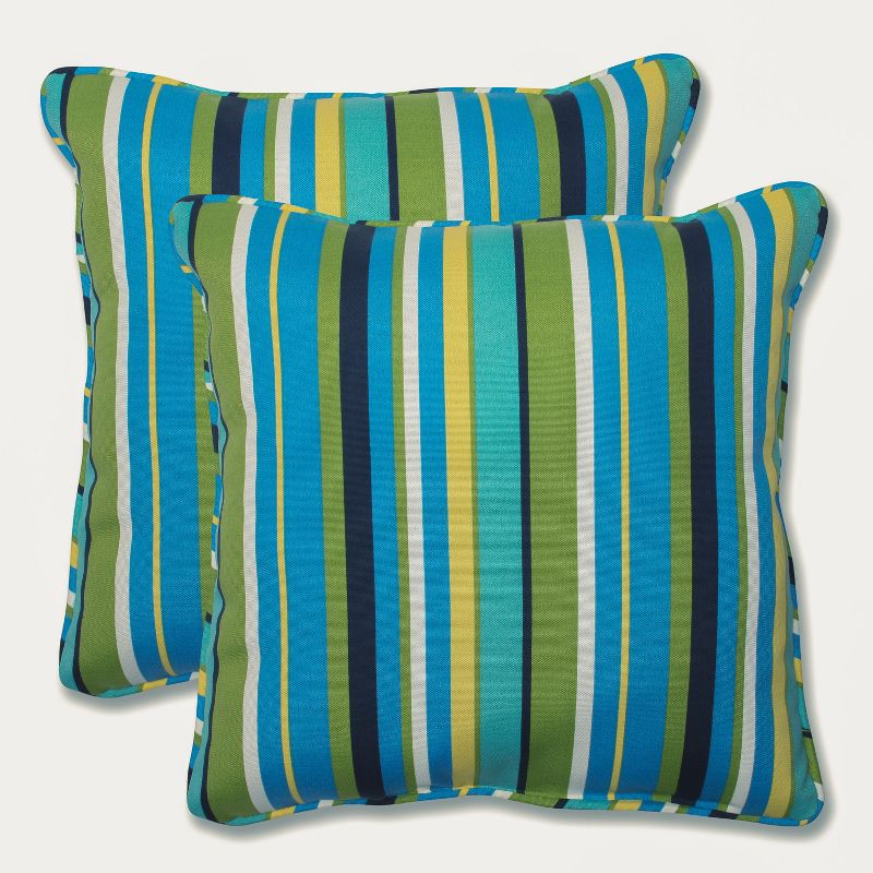 2-Piece Outdoor Square Throw Pillows - Topanga Stripe - Pillow Perfect, 1 of 6