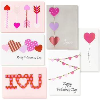 Best Paper Greetings 12 Pack Pink Valentine's Cards with Envelopes, 6 Colorful Heart Designs, 5 x 7 In