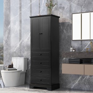 PAGED Storage Cabinet Tall Bathroom Organizer with Drawer, Adjustable Shelves and 2 Doors, Freestanding Bookshelf Storage Unit for Room - 1 of 4