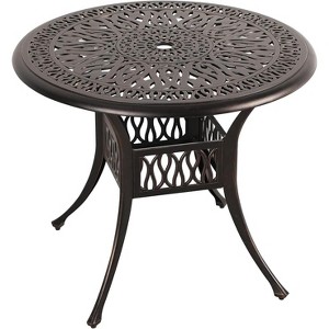 SUGOLD Cast Aluminum Outdoor Bistro Table, Round Patio Dining Table with Umbrella Hole, Lattice Design for Courtyard, Balcony, Espresso Bronze Finish - 1 of 1