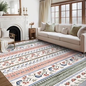 Machine Washable Modern Area Rug for Dorm Home Flower Contemporary Bedroom Floral Accent Carpet - 1 of 4