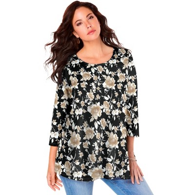 Roaman's Women's Plus Size Three Quarter Sleeve Swing Ultimate Tee