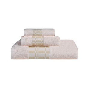100% Cotton Medium Weight Geometric Border 3 Piece Assorted Bathroom Towel Set by Blue Nile Mills - 1 of 4
