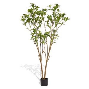 Wooakway 53"H Artificial Boxwood Green Tree Faux Decorative Plant in Nursery Pot for Indoor Outdoor D¨¦cor - 1 of 4