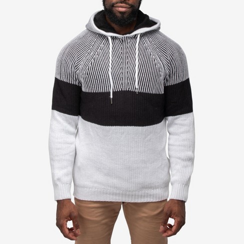 X RAY Men's Slim Fit Knitted Hoodie Sweater, Casual Color Block Hooded  Pullover Top in WHITE Size Small
