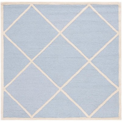 Light Blue and Ivory Hand-Tufted Wool Square Rug
